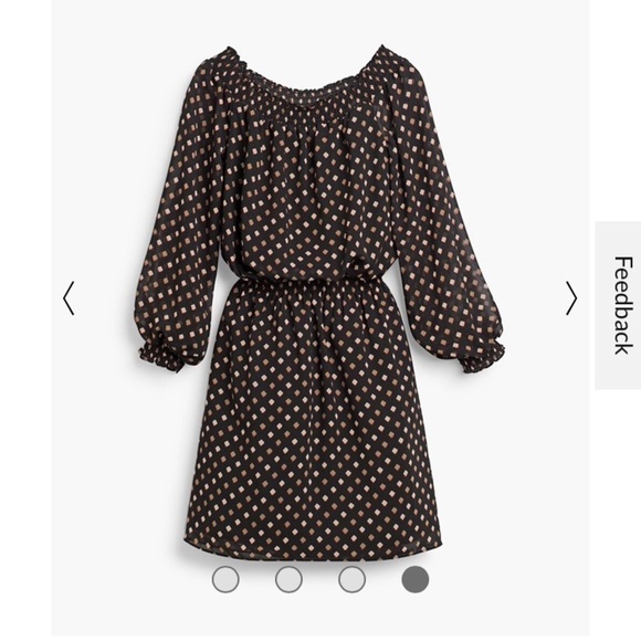 White House Black Market Off The Shoulder Printed Dress Chiffon Black Tan Sz M - Picture 4 of 12